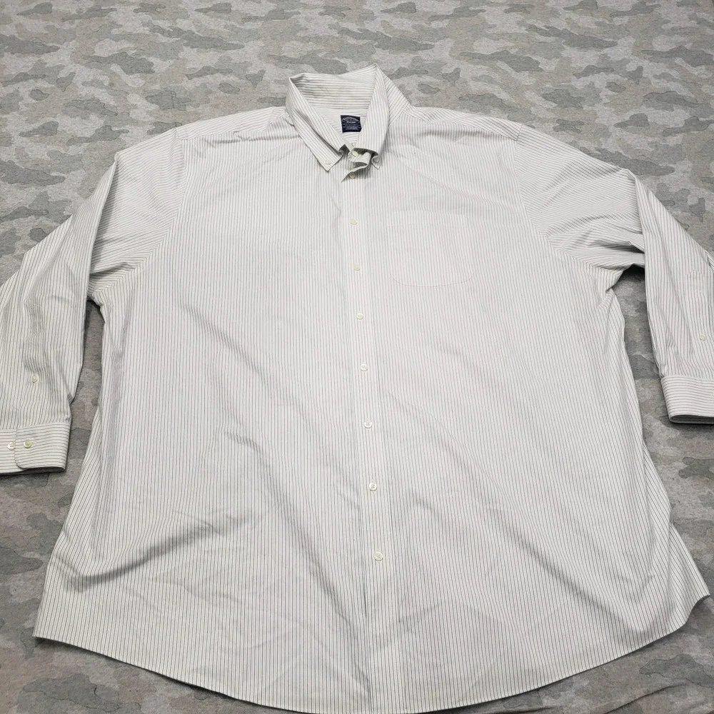 Brooks Brothers Shirt Mens 20 Beige‎ Pockets Long Sleeve Button-Up Striped